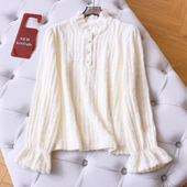 打底上衣2025冬季 新款 女装 纯色磨毛木耳边立领减龄长袖 蕾丝衫 Q117