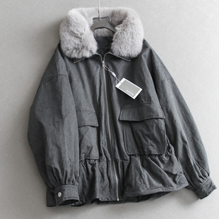复古可拆卸毛领超宽松大口袋工装 女棉衣棉服Q329 外套加厚保暖长袖
