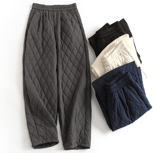 H685 女棉裤 菱格绗缝加厚松紧腰遮肉慵懒松弛感2024冬季 夹棉休闲裤