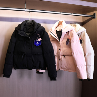 「男女同款」立领连帽大口袋户外简约工装御寒保暖外套羽绒服B446