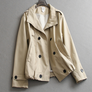 纯色宽松双排扣立领休闲夹克小个子外套2025春新款 百搭女风衣Z014