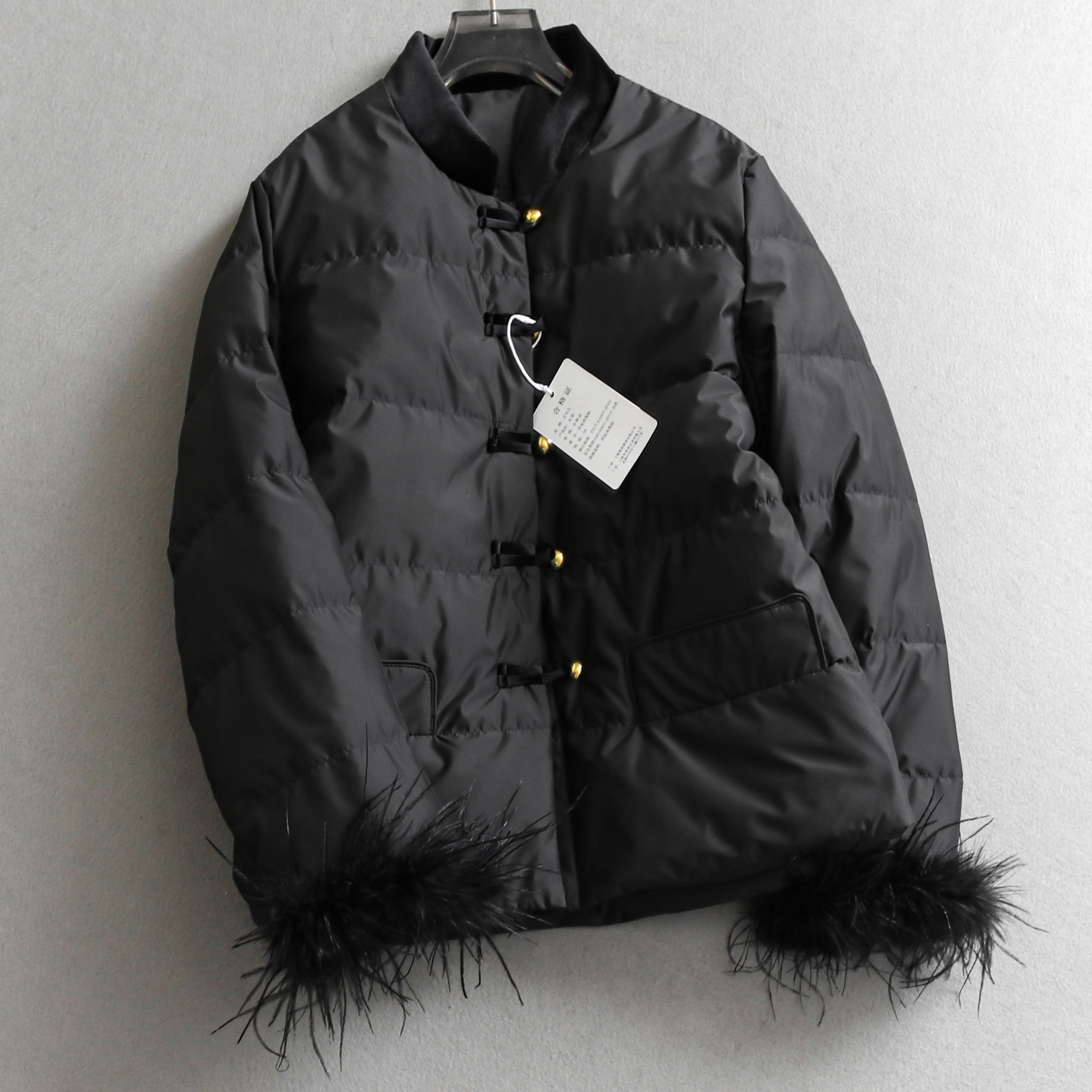 新中式国风复古丝绒拼接女羽绒服