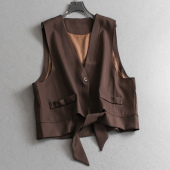 纯色宽松显瘦慵懒不规则飘带2025秋季 外搭坎肩背心女马夹B183 新款