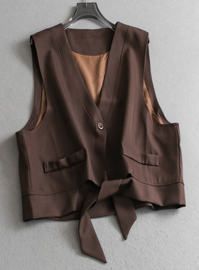 纯色宽松显瘦慵懒不规则飘带2025秋季新款外搭坎肩背心女马夹B183