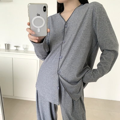 撞色包边V领莱赛尔家居服套装女