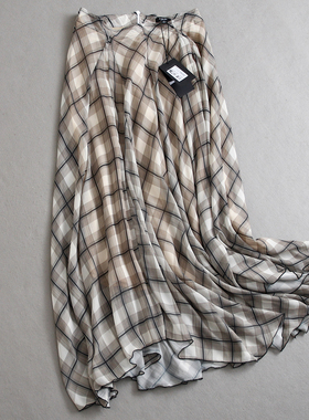 「超仙灵动飘逸」复古格纹高腰显瘦不规则雪纺裙休闲女半身裙L080