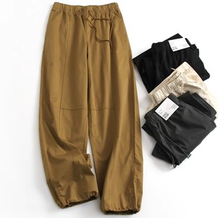 纯色抽绳松紧腰收口裤脚灯笼裤纯棉宽松阔腿裤工装裤女休闲裤F547