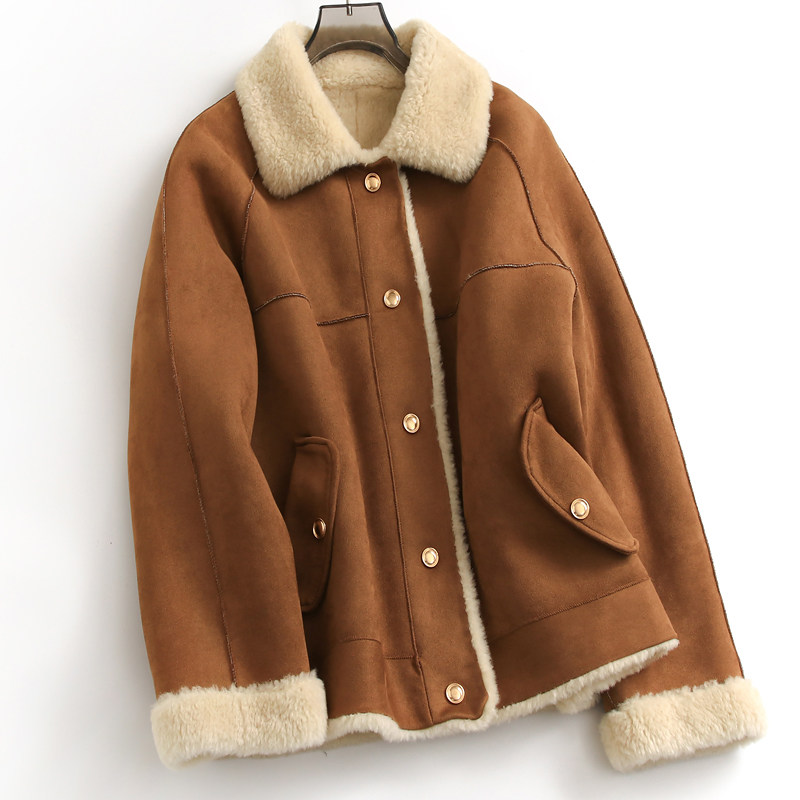 纯色麂皮绒皮毛一体加厚保暖仿羊羔毛2024冬新款长袖女短外套G969,女装/女士精品,短外套,淘宝优惠券,粉丝福利购,淘宝优惠卷