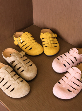 复古猪笼勃肯鞋女百搭新款春夏外穿一脚蹬懒人镂空包头半拖鞋X575