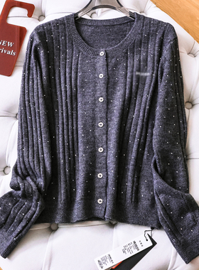 字母刺绣亮片显瘦圆领优雅气质针织开衫外套长袖女装简约毛衣Q809