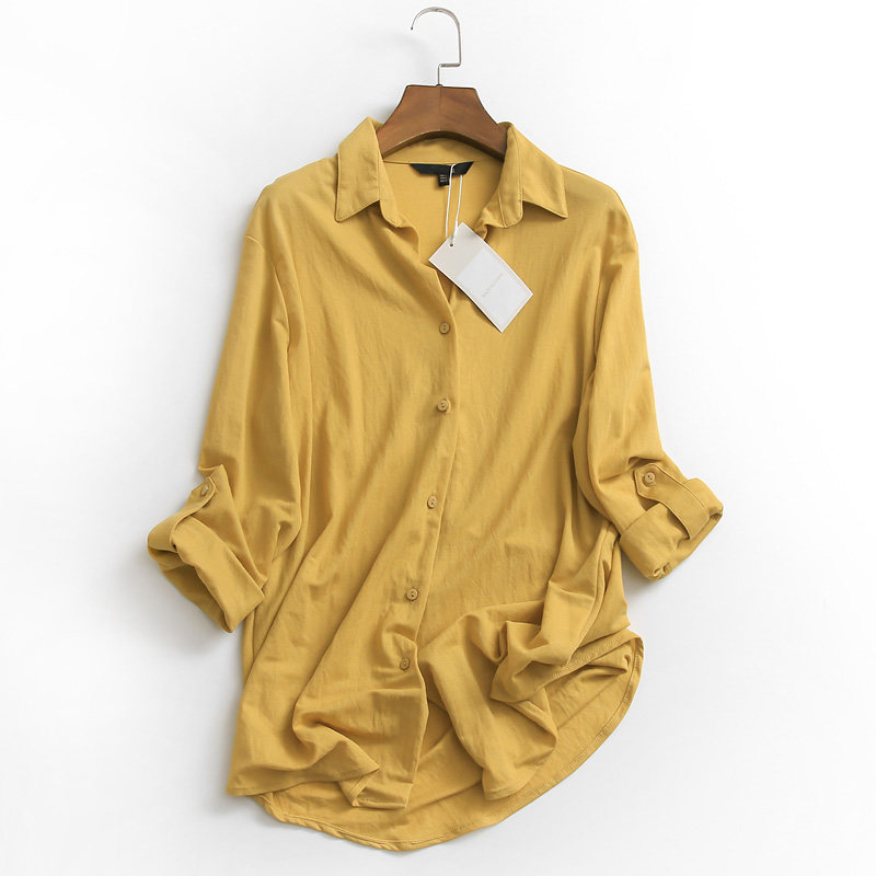 u176纯色可挽起长袖翻领单排扣春夏新款2022百搭休闲衬衫女式衬衣