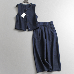 女两件套M069 背心可配一整套阔腿裤 高智通勤香风套装 圆领显瘦无袖