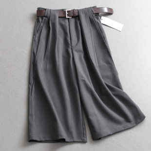 夏季 休闲裤 新款 女裤 C852 七分裤 配腰带老钱风捏褶高腰显瘦阔腿西裤