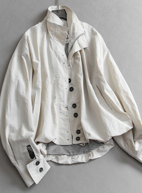 花苞型双层立领宽松长袖工装2025秋季新款通勤百搭休闲女外套B129