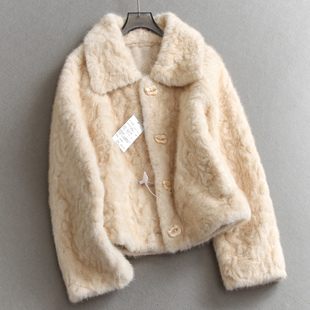 蓬松柔软纯色软糯气质大翻领皮毛一体环保皮草温柔长袖 外套女M533