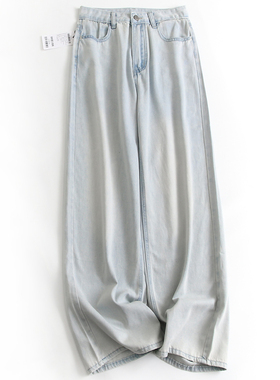 天空蓝清爽利落柔软舒适高腰显瘦宽松直筒裤百搭女阔腿牛仔裤K358