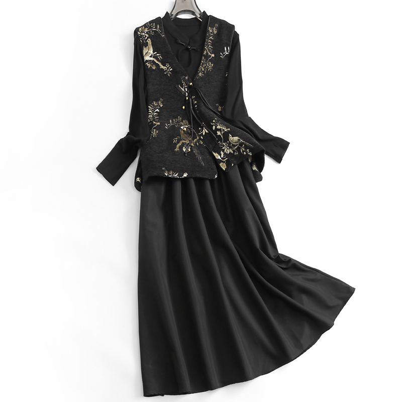 鎏金提花盘扣新中式中国风套装裙