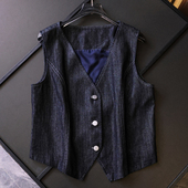 纯色宽松显瘦V领纽扣门襟无袖 坎肩外套百搭背心女装 牛仔马夹Z889