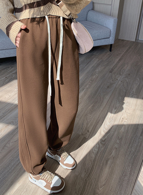 加厚防风裤女秋冬季2024新款宽松休闲卫裤束脚哈伦运动裤F514