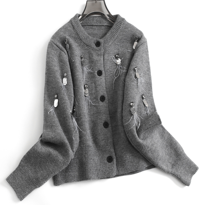 重工流苏亮片镶钻羽毛针织毛衣女