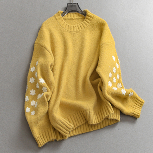 温柔减龄女针织衫 新款 N729 毛衣2025冬季 甜美立体花朵圆领宽松长袖