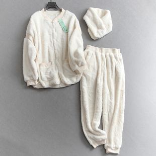 男女情侣款配围脖珊瑚绒柔软亲肤加厚亲肤保暖家居服睡衣套装Q583