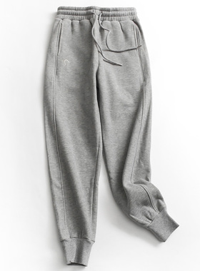 Y663纯色刺绣抽绳系带加绒加厚冬季新款保暖百搭束口休闲裤女卫裤