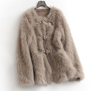 纯色牛角扣长毛气质显瘦名媛风2024冬新款 仿毛皮草女外套G982 长袖