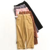 H029纯色高腰口袋宽腿裤 女直筒裤 显腿长秋冬新款 百搭灯芯绒休闲裤