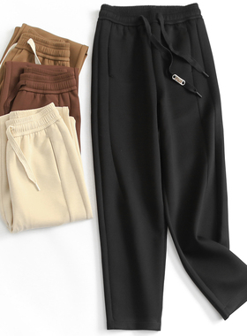 舒适惬意纯色百搭系带松紧腰镰刀裤2024秋季哈伦裤萝卜裤女裤F902