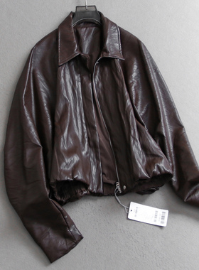 宽松慵懒通勤翻领利落气质外套2025秋季新款长袖女装皮衣夹克V542