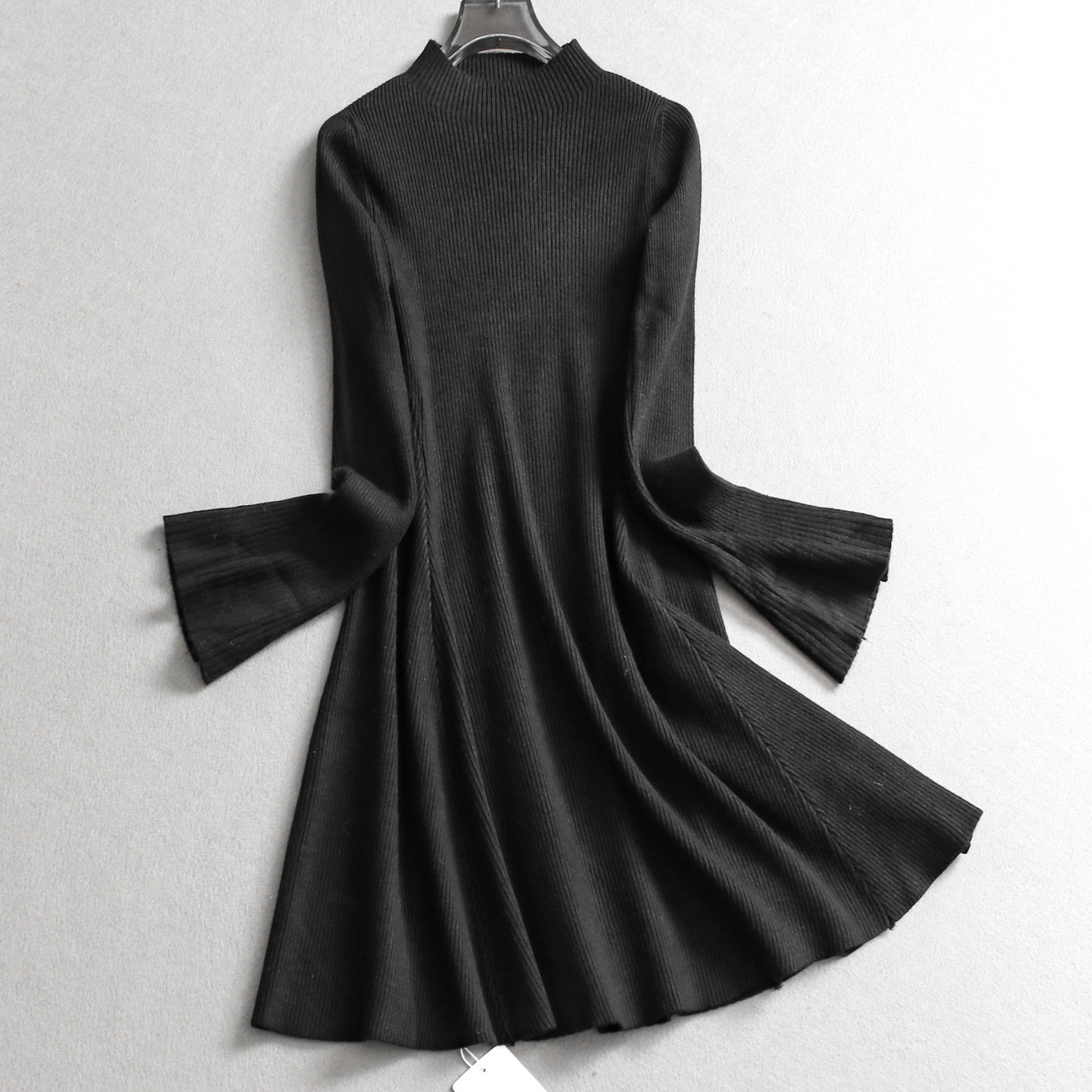 纯色半高领显瘦修身喇叭袖针织毛衣裙秋冬显瘦修身女裙连衣裙M472,女装/女士精品,连衣裙,淘宝优惠券,粉丝福利购,淘宝优惠卷