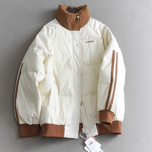 休闲减龄撞色立领侧边条纹宽松面包服外套长袖 保暖女棉衣棉服Q157