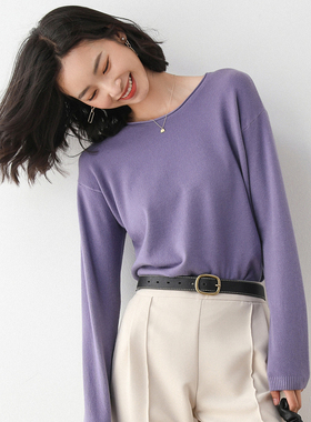 Z879韩版秋冬新款薄款套头圆领长袖毛衣通勤女针织衫修身弹力打底