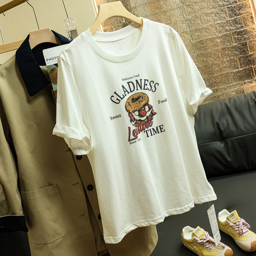 白色卡通趣味印花宽松显瘦女T恤
