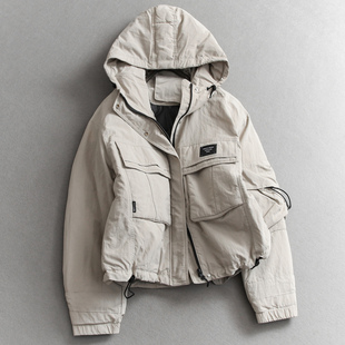 女保暖外套M810 新款 休闲风纯色连帽大口袋宽松工装 羽绒服2025冬季