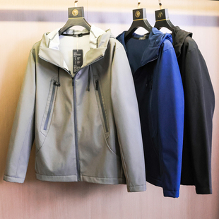 户外机能 防风防泼水纯色加厚保暖连帽软壳冲锋衣夹克外套男N996