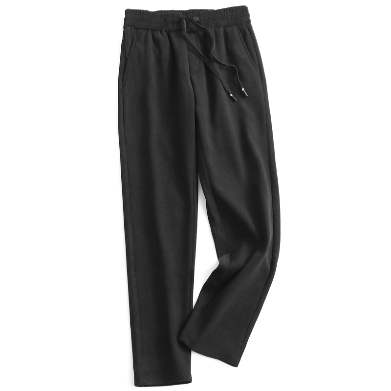 男装纯色抽绳松紧腰加绒休闲裤