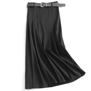 显瘦a字长裙气质休闲百褶裙子 半身裙女秋冬款 V506纯色西装 中长款