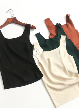 D859纯色显瘦修身方领无袖上衣夏季新2020小背心百搭时髦女针织衫