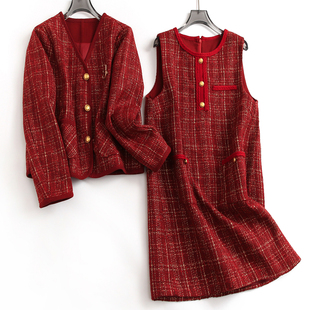 红色新年氛围感穿搭圆领无袖 背心裙藏肉显瘦H廓形女裙连衣裙J378