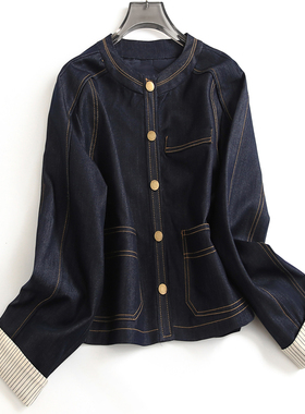 撞色明线贴袋装饰卷边袖口宽松显瘦2025春季新款仿牛仔女外套K278