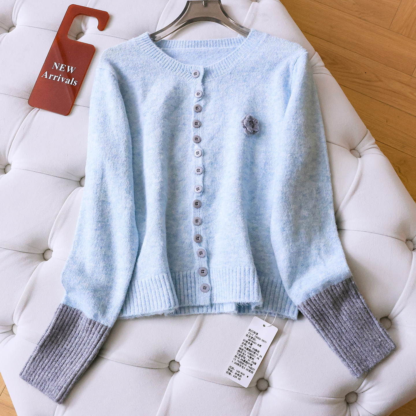 绵羊毛混纺立体花朵慵懒风圆领毛衣外套长袖百搭减龄女针织衫Q387,女装/女士精品,毛衣,淘宝优惠券,粉丝福利购,淘宝优惠卷