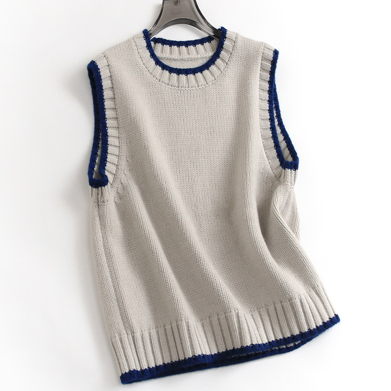 撞色边圆领宽松显瘦外搭针织马甲女2024秋新款百搭毛衣女马夹G980,女装/女士精品,马夹,淘宝优惠券,粉丝福利购,淘宝优惠卷