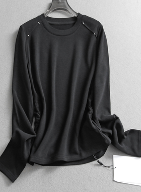 简约纯色双面绒柔软亲肤正肩长袖圆领长袖百搭休闲女打底T恤Q634