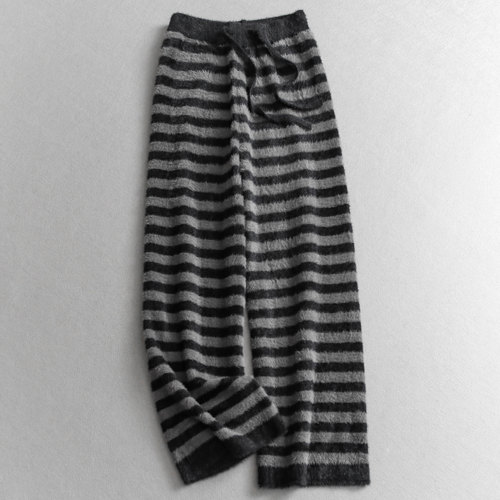 慵懒仿水貂绒垂感高腰针织休闲裤