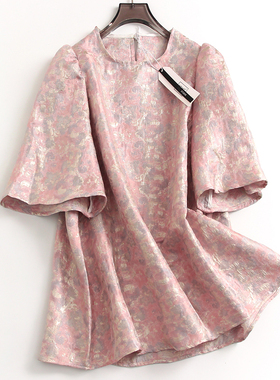 法式复古浮雕提花宽松遮肉显瘦娃娃衫春夏新款泡泡短袖女衬衫M070