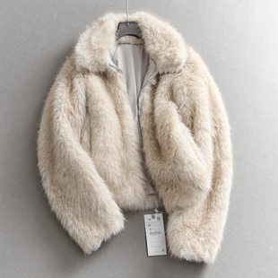 仿皮草外套女M341 长袖 纯色翻领柔软人造毛效果加厚保暖25冬季 新款