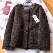 纯色宽松廓形柔软绒毛学院风牛角扣加厚保暖圆领长袖 毛外套女M740