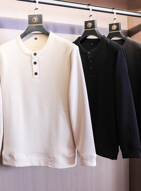 美式复古亨利领！羊毛混纺！男士加绒加厚保暖厚实针织卫衣潮N937